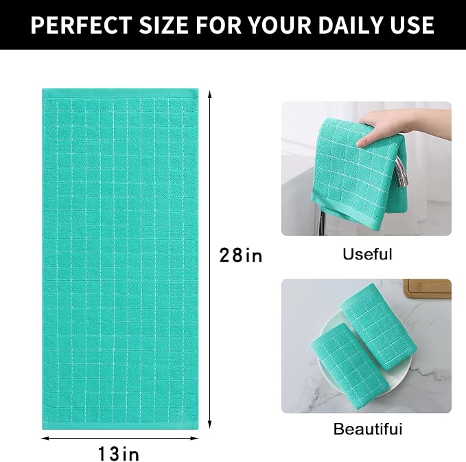 Homaxy 100% Cotton Terry Kitchen Towels, 8 Pack, Turquoise | Ultra Soft and Absorbent Dish Towels for Kitchen, Suitable for Drying and Washing Dishes