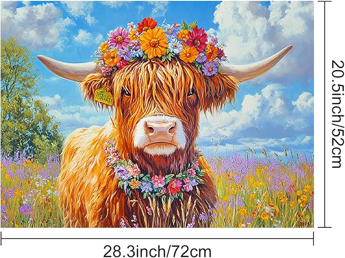 HOMETITUTE Highland Cow Stove Top Cover 28x20 Floral Field Diatomite Mat