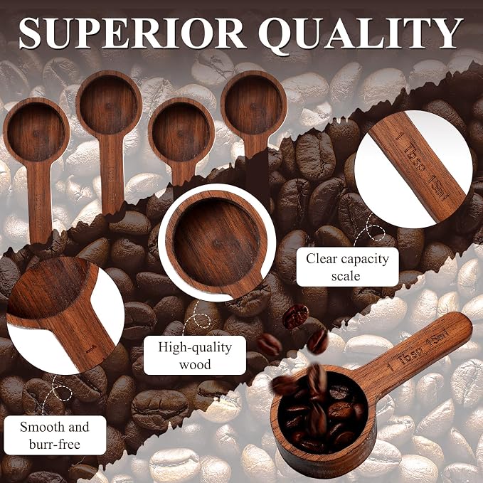 4 Pcs Coffee Wooden Scoop for Canisters Jars 15ml 1 Tablespoon | Small Coffee Scoop for Ground Caf Walnut Wood Measuring Spoons Home Kitchen Accessories for Beans, Tea, Sugar, Bath Salt