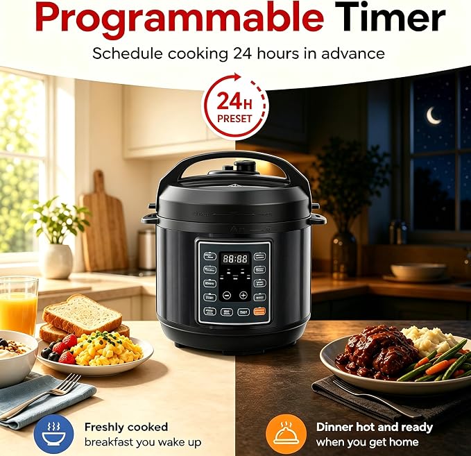 Simple Deluxe 10-In-1 Electric Pressure Cooker, 3QT Instant Multi Cooker, Olla de Presion Nonstick Pot 3 Quarts for Slow Cook, Rice Cook, Steam, Sauté, Canning, Yogurt Maker, Warm, Black
