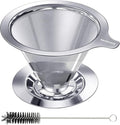 Hanlomele Pour Over Coffee Dripper, Paperless Reusable Coffee Filter, Pour Over Coffee Maker for Single Cup Brew, Double Mesh Design of Stainless Steel Cone Filter for Perfect Extraction (1-4 Cup)
