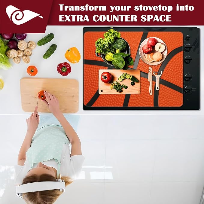 Stove Top Cover for Electric, Basketball Glass Ceramic Stove Cover, Heat Resistant Flat Stovetop Protector, Dish Drying Mats for Kitchen