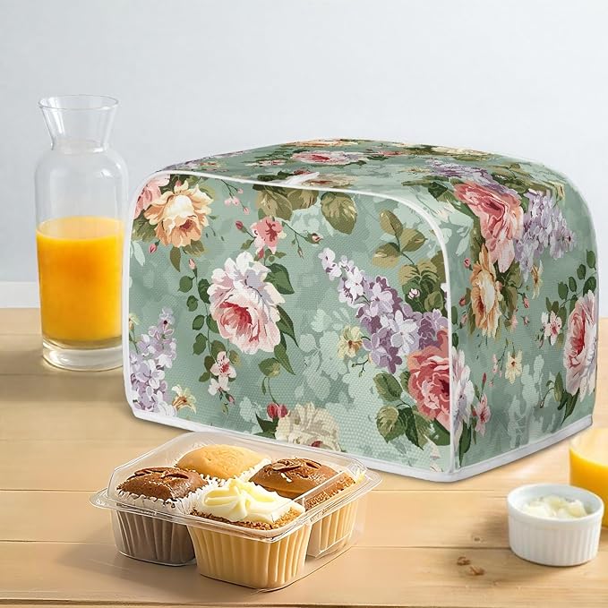 Floral Print Toaster Cover 2 Slice Fits For Most Standard Carrying Toaster, Anti-Dust Small Appliance Cover, Washable Kitchen Broiler Cover, Green