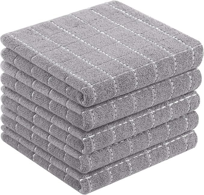 Homaxy 100% Cotton Terry Kitchen Towels, 5 Pack, Light Grey | Ultra Soft and Absorbent Dish Towels for Kitchen, Suitable for Drying and Washing Dishes
