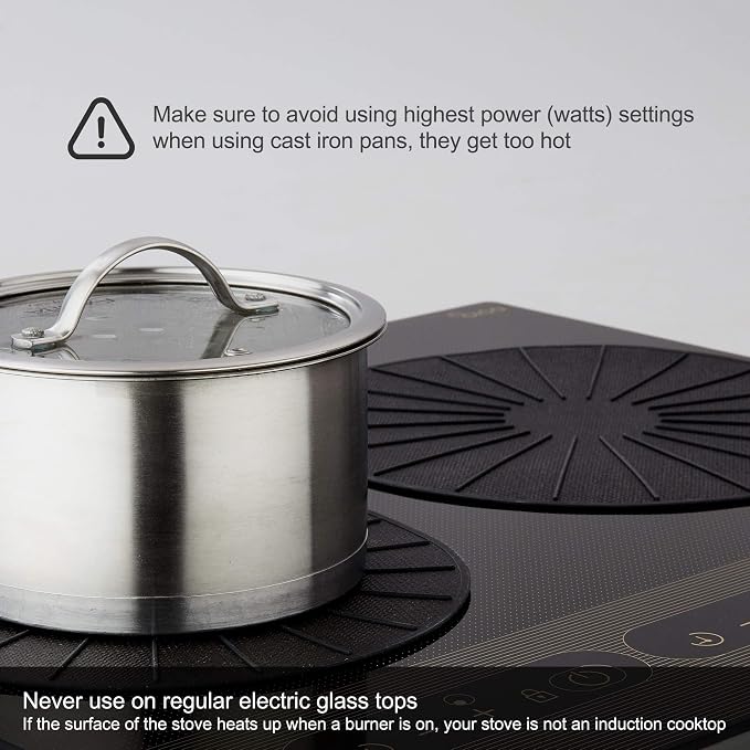 Induction Cooktop Mat - Silicone Fiberglass Scratch Protector - for Magnetic Stove - Non Slip Pads to Prevent Pots from Sliding During Cooking_ Black (6.2inches)