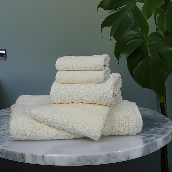 8 Piece Towel Set, 2 XL Bath, 2 Hand, 4 Washcloth, Cream | 100% Cotton, Lighter Weight, Quicker to Dry, Super Absorbent, Perfect for Bathroom