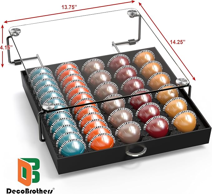Deco Brothers Tempered Glass Vertuo Pod Holder, Fits 30 Large/60 Small Pods | Compatible with Nespresso Capsule, Black