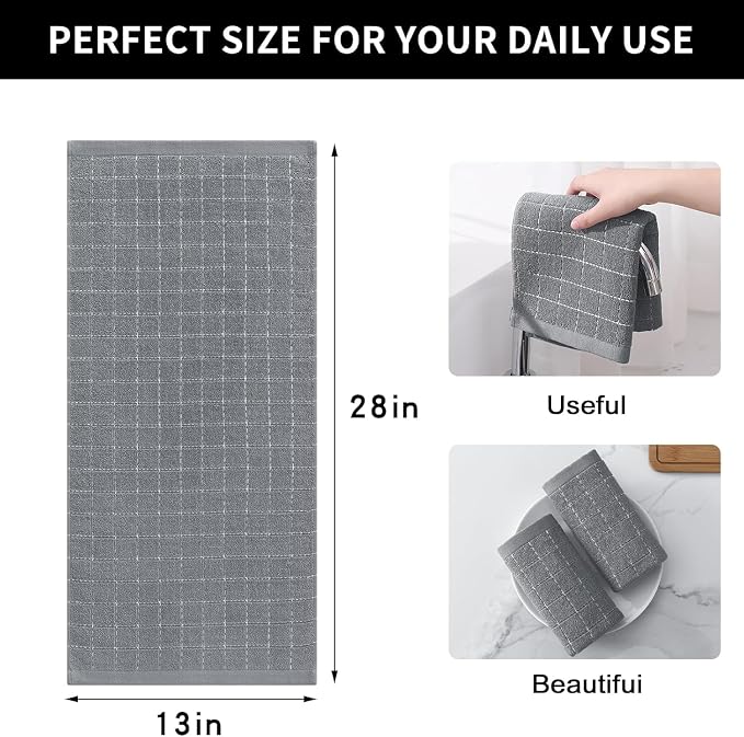 Homaxy 100% Cotton Terry Kitchen Towels, 5 Pack, Grey | Ultra Soft and Absorbent Dish Towels for Kitchen, Suitable for Drying and Washing Dishes