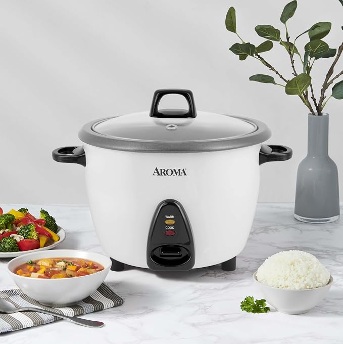 AROMA Rice Cooker, 10-Cup (Uncooked) / 20-Cup (Cooked), Steamer, Auto Keep Warm, Soup Maker, Oatmeal Cooker, Large Rice Cooker, 5 Qt, White, ARC-360-NGP