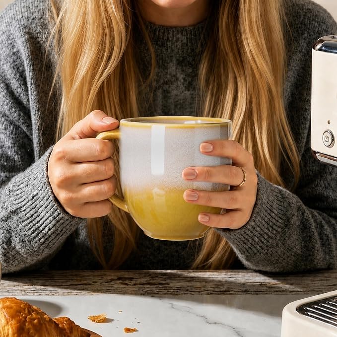 theterra Ceramic Coffee Mugs Set of 6, 12 oz Coffee Cups with Handle | Handmade, Suitable for Latte, Tea, Milk, Beer & Hot Cocoa, Autumn Haze