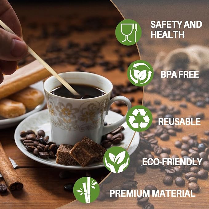 MAQIHAN 2000PCS Coffee Stirrers 5.5" - Bamboo Coffee Stir Sticks Disposable | Hot Drink Beverage Stirrers For Coffee, Milk, Juice, Cocktail And Chocolate, Square Swizzle Sticks For Party And Bar Use
