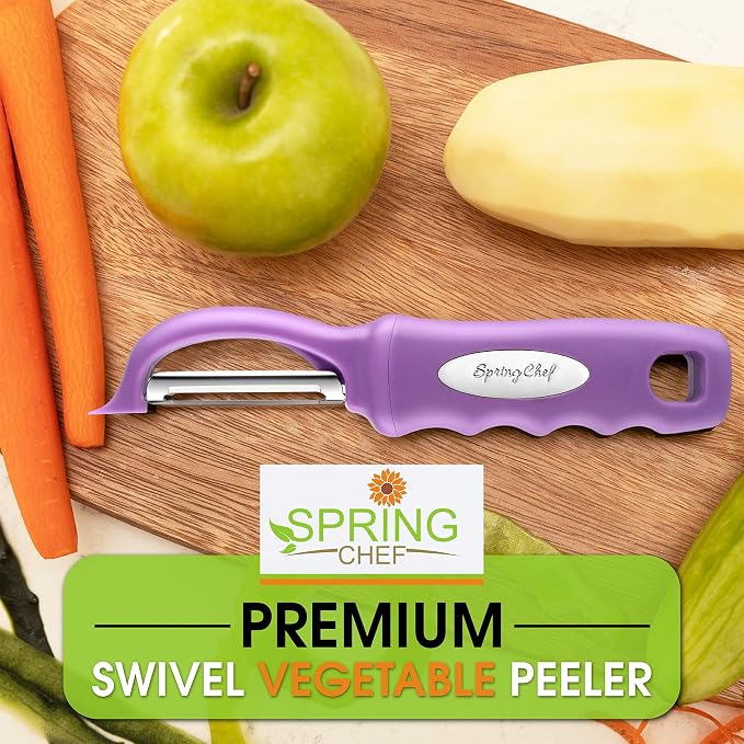Spring Chef Swivel Vegetable Peeler for Kitchen w/Ergonomic Handle, Orchid | Premium Potato Peeler w/ Ultra Sharp Stainless Steel Blades, Multifunctional Veggie Peeler for Apple, Carrot, Cucumber, Fruit
