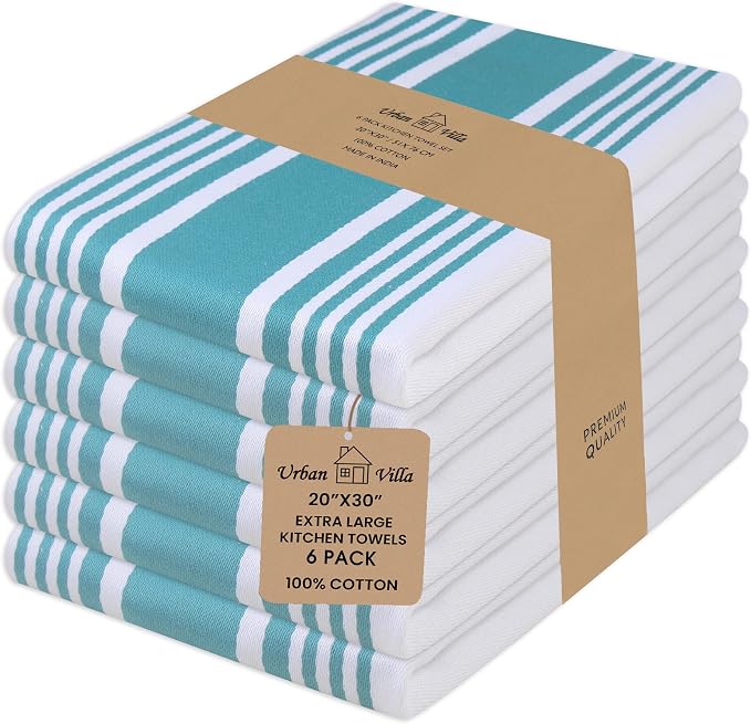 Urban Villa Kitchen Towels Cotton Dish Towels 20”x30” (Set of 6) Teal