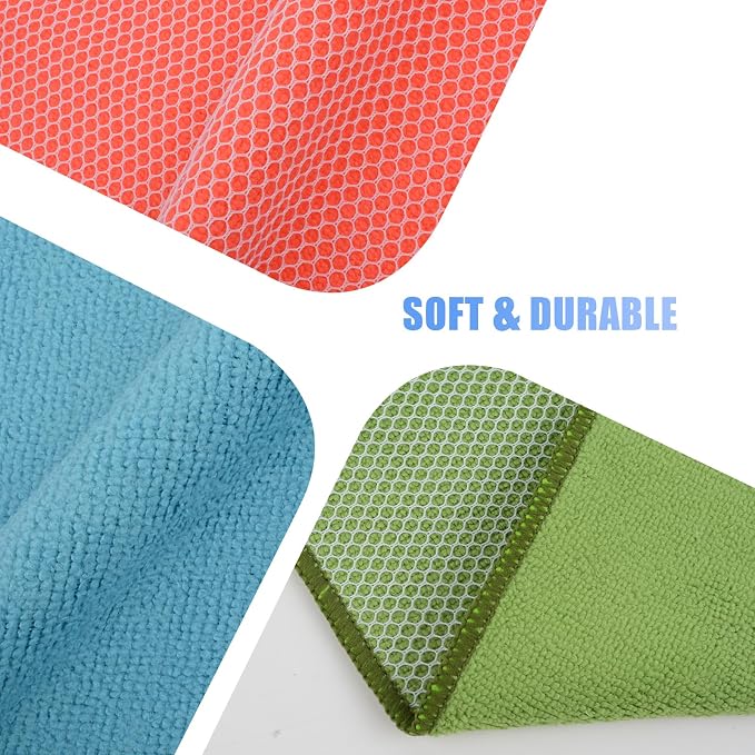 Dish Cloths for Washing Dishes with Scrub Side, Microfiber Dish Rags | Dual-sided microfiber dish cloths with scrubber for stuck-on food, quick dry kitchen washcloths 9 Pack, 12 Inch Mixed Colors