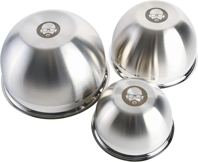 Babish 3-Piece Stainless Steel Mixing Bowl Set – Nesting Metal Bowls for Baking, Cooking, and Meal Prep – Durable & Dishwasher Safe