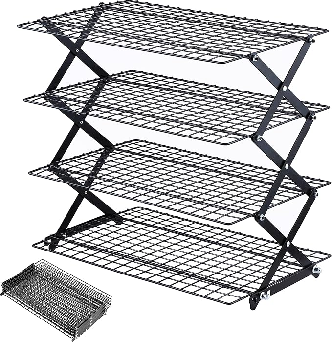 Pleafind 2/3/4-Tier Collapsible Cooling Rack - 3 Setting Design, Adjustable ＆ Stackable Baking Rack, 5 Modes Cooling Racks for Cooking and Baking, Roasting ＆ Grilling Gifts for Picnic Party