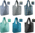 BeeGreen Geometry Reusable Shopping Bags Cute Grocery Bag 6 Pack, Christmas Gift Bags Heavy-Duty Foldable Shopping Totes for Supermarket, Work & Travel, Large Washable Polyester Tote Bag with Handles