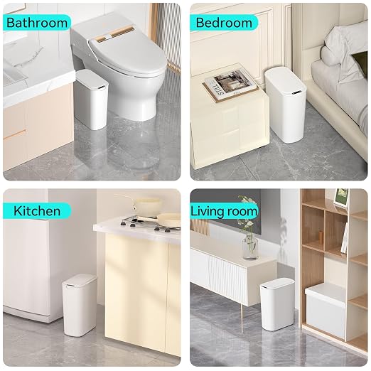 5 Gallon Motion Sensor Bathroom Trash Can Automatic Garbage Cans with Lid Touchless Smart Slim Plastic Trash Bin for Kitchen, Bedroom, Toilet, Office, Living Room