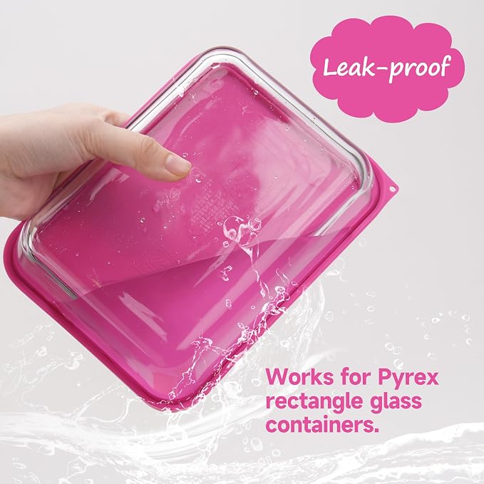 LUVCOSY 3 Cup Rectangle Silicone Storage Cover Lids Replacement for Pyrex 7210-PC Glass Bowls, (Container not Included) 2 Pack, Microwave, Dishwasher and Freezer Safe (Rose Red)