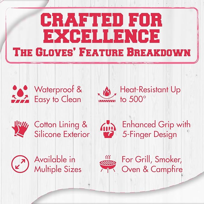 KITCHEN PERFECTION XL Silicone Smoker BBQ Gloves Heat Resistant Oven Mitts | Made For Women, Waterproof, 5-Finger Design For A Better Grip, For Meat Smoking, Grilling, Cooking, Frying Turkey, Grill Gift