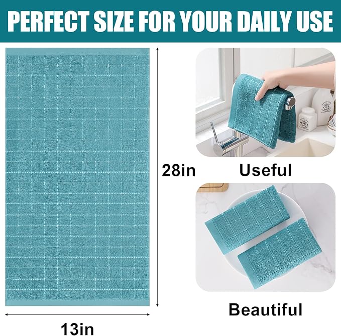 Homaxy 100% Cotton Terry Kitchen Towels, 6 Pack, Lake Blue | Ultra Soft and Absorbent Dish Towels for Kitchen, Suitable for Drying and Washing Dishes