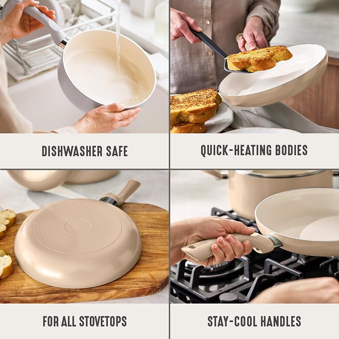 GreenLife 2 Piece (8" & 10") Ceramic Nonstick Skillet Set, Beige Taupe | PFAS-Free Nonstick Coating, Frying Pans, Omelet Pans, Everyday Pan, Induction Ready, All Stovetop Compatible, Dishwasher Safe