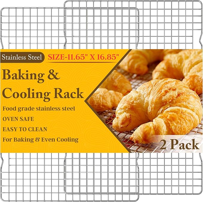 2PCS Cooling Racks for Cooking and Baking -11.65''x16.85''Heavy Duty Stainless Steel Wire Rack for Baking, Grilling, Roasting - Oven & Dishwasher Safe - Fits Half Sheet Pan（Silver）