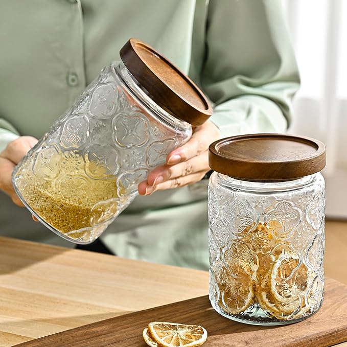 Glass Storage Containers With Lids, Glass Jars With Lids, 32oz, Set Of 3 | Airtight Glass Food Storage Containers, Kitchen Canisters For Sugar, Coffee, Tea, Spice, Flour, Candy, Pasta, Cereal