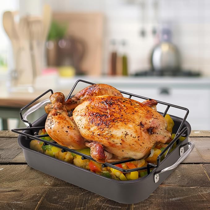 HIC Kitchen Roasting Pro V-Shaped Baking Rack, Nonstick-Coated Steel, For Even Cooking And Juicy Results, 15.75 x 10.25 x 4-Inches