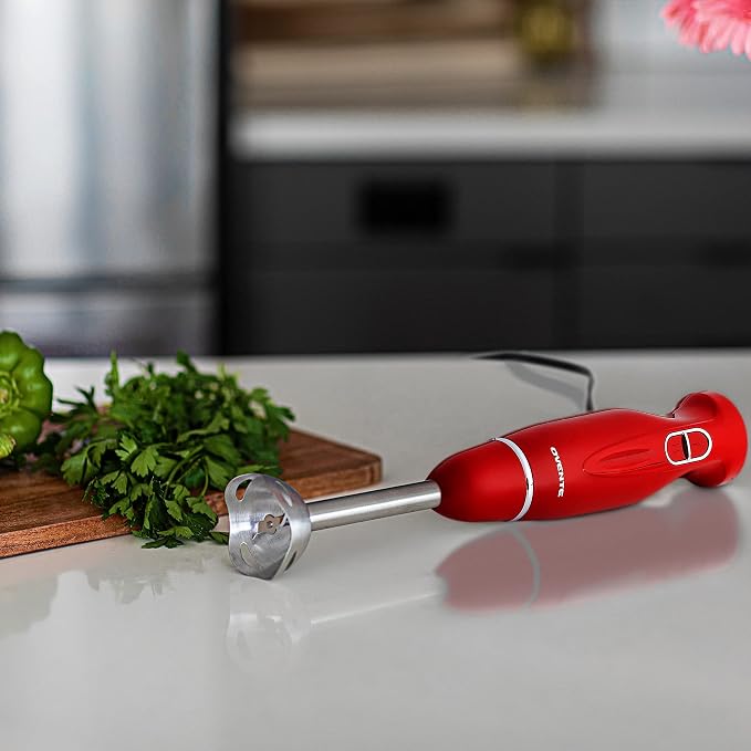 OVENTE Electric Corded Hand Blender, 300W with 2 Mixing Speeds Red HS560R | Handheld Immersion Stick Mixer with Stainless Steel Blades for Smoothies, Purees & Baby Food