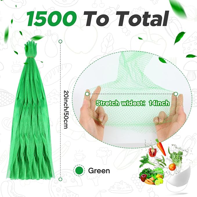 Windyun 1500 Pcs 20 Inch Mesh Bags for Vegetables Mesh Produce Bags Reusable Nylon Netting Bulk, Fits Storage Egg Vegetable Seafood Fruits Grocery (Green)