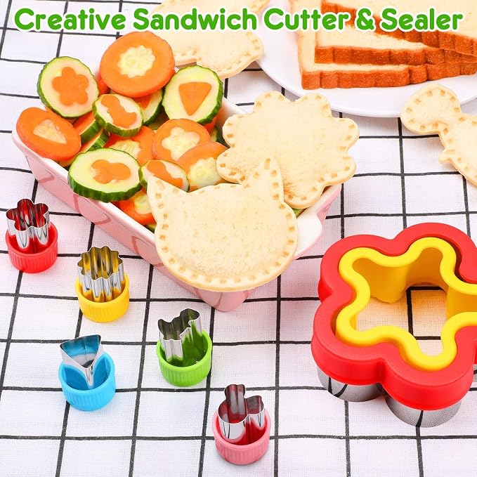 12Pcs Sandwich Cutters for Kids Lunch, Crustless Sandwich Maker | Sandwich Cutter and Sealer DIY Dinosaur Circle Cookie Cutter Bread Decruster Lunch Box Accessories for Kids Toddler