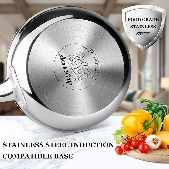 duxtop Whole-Clad Tri-Ply Stainless Steel Stir-Fry Pan Kitchen Induction Cookware 10 Inches | Whole Clad Stainless Steel Wok Pan for Stir Fry, Sautéing and Quick Meals