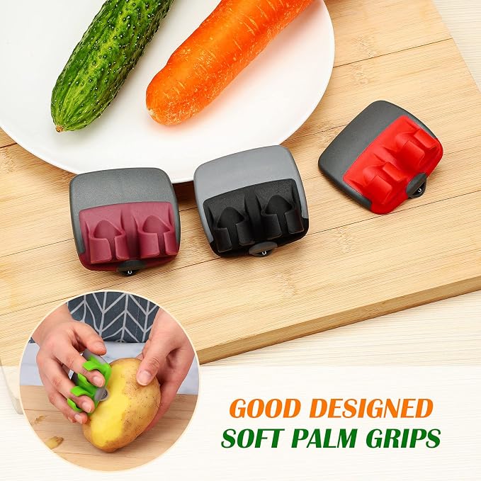 Mudder 4 Pieces Finger Grip Vegetable Fruit Peelers for Kitchen Palm Carrot Potato Peeler with Comfortable Rubber Finger Grip Veggie Peel Tools for Pumpkin Apple Cucumber Kiwi