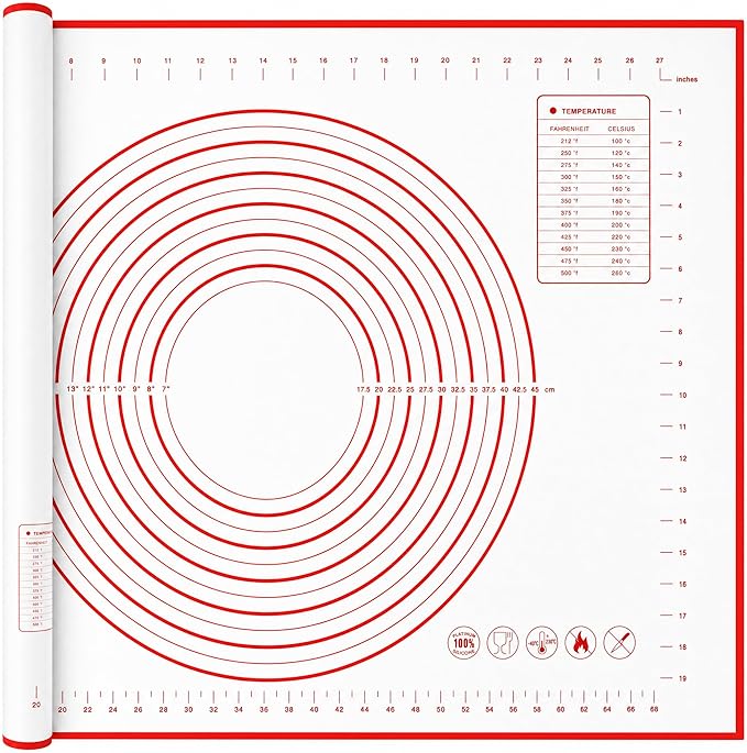 Extra Large Silicone Baking Mat for Rolling Dough (24" x 16") - Non-Stick Pastry Mat with Measurements - Heat Resistant & Non-Slip Kitchen Counter Protector for Fondant, Pie Crust & Pizza