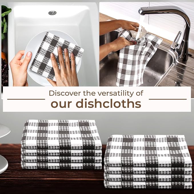 Urban Villa Kitchen Towels Cotton Dish Towels 12”x12” (Set of 8) Grey White