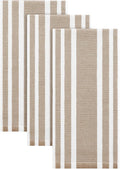 Homaxy Premium Cotton Stripe Kitchen Towels 3 Pack, 18"x 28", Khaki | Large 380 GSM Kitchen Hand Towels, Soft Terry Dish Towels, Highly Absorbent Tea Towel Set with Hanging Loop