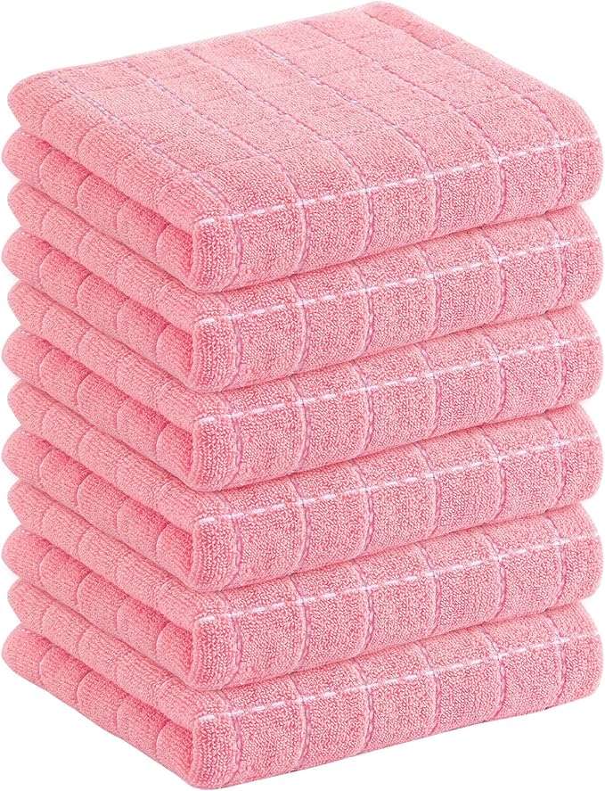 Homaxy 100% Cotton Terry Kitchen Towels, 6 Pack, Pink | Ultra Soft and Absorbent Dish Towels for Kitchen, Suitable for Drying and Washing Dishes