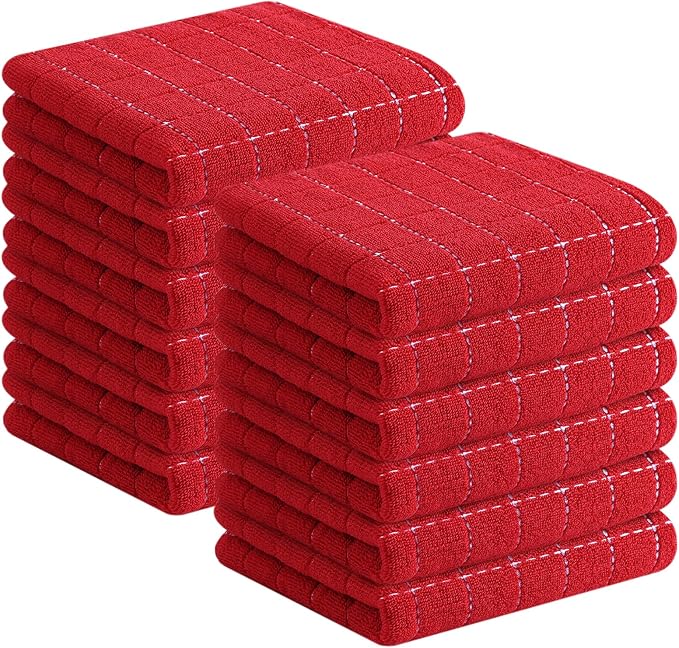 Homaxy 100% Cotton Terry Kitchen Towels, 12 Pack, Red | Ultra Soft and Absorbent Dish Towels for Kitchen, Suitable for Drying and Washing Dishes