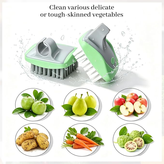 Aodaer 4 Pack Vegetable Brush Potato Scrubber Brush Silicone Hard and Soft Side Fruit Cleaning Tools for Delicate or Tough-Skinned Vegetables, Light Green