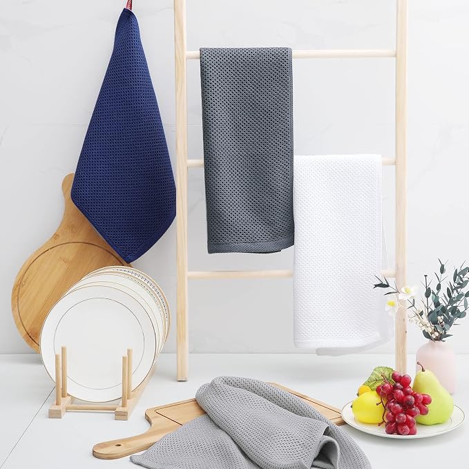 Homaxy 100% Cotton Waffle Weave Kitchen Dish Towels 4-Pack, Light Gray | 13 x 28 Inches, Ultra Soft Absorbent Dish Towels, Quick Drying Cleaning Towels