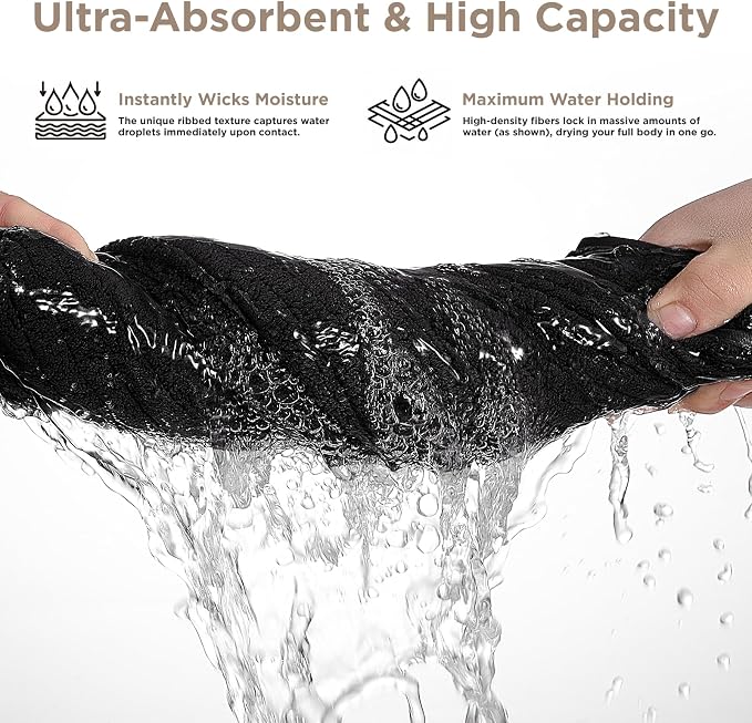 8 Piece Bath Towels Set, 2 Oversized 35 * 70 in Bath, 2 Hand, 4 Wash | Luxury Soft Microfiber, Super Absorbent Thick, Quick Dry, Shower Towels for Bathroom, Spa & Hotel, Black