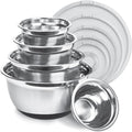 Premium Stainless Steel Mixing Bowls with Lids Non-Slip, Set of 5 Mixing Bowl Set with Silicone Base, Space Saving, Great for Cooking, Baking, Prepping (0.25qt, 1qt, 1.5qt, 3qt, 5qt)