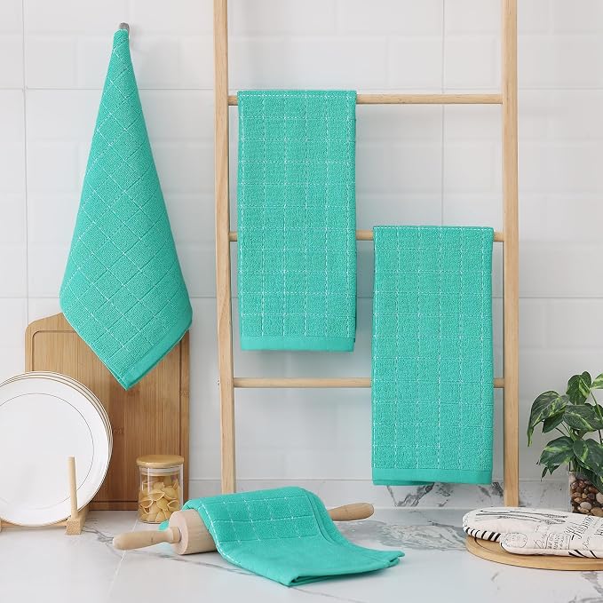 Homaxy 100% Cotton Terry Kitchen Towels, 8 Pack, Turquoise | Ultra Soft and Absorbent Dish Towels for Kitchen, Suitable for Drying and Washing Dishes