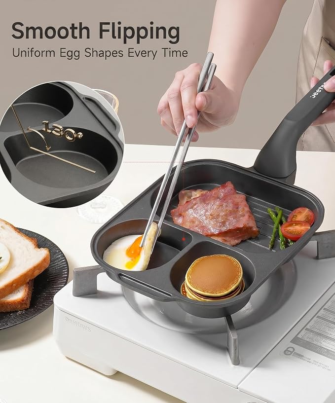 JEETEE Divided Egg Pan&Frying Pan, 3-in-1 Nonstick Omelete Pan, Breakfast Skillet for Eggs, Bacon & Pancakes, Titanium-Enhanced Nonstick Coating, PFOA/PFOS/PTFE Free, Induction Compatible Cookware