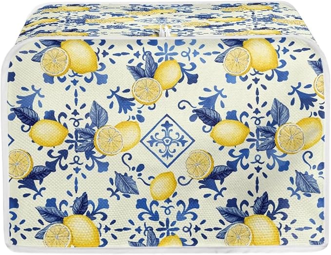 Lemon Print Toaster Cover 2 Slice Bread Toaster Oven Dustproof Cover, Waterproof Kitchen Small Appliance Cover Home Kitchen Accessories Decor, Blue