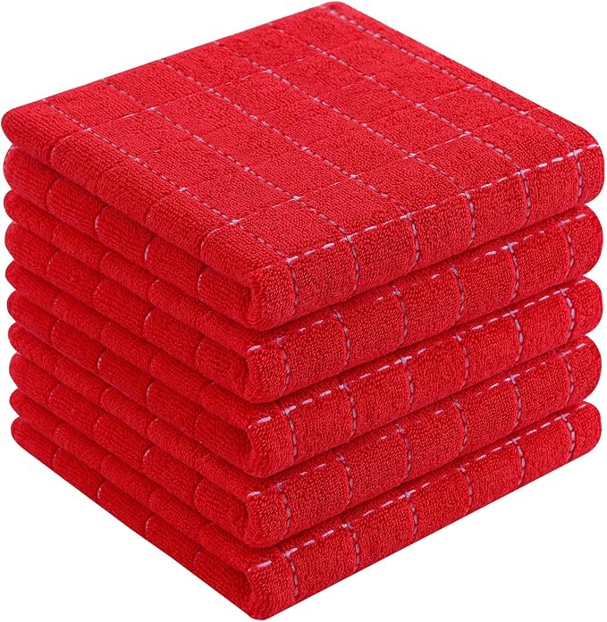 Homaxy 100% Cotton Terry Kitchen Towels, 5 Pack, Red | Ultra Soft and Absorbent Dish Towels for Kitchen, Suitable for Drying and Washing Dishes