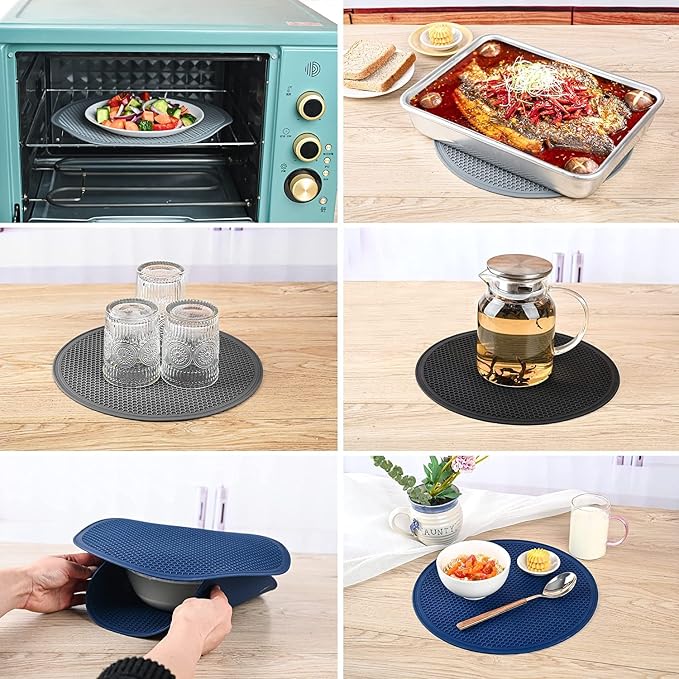 Silicone Microwave Mat - Round Heat-Resistant Pad, Non-Slip Trivet, 12" | Reusable Jar Opener, Pot Plate Holder, Grey