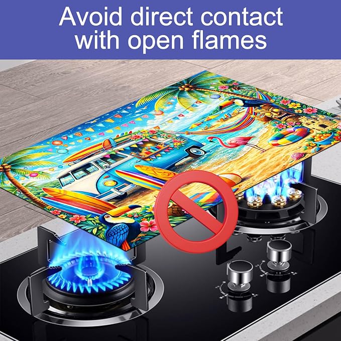 HOMETITUTE Summer Stove Top Cover 28x20 Surfboards Flamingo Heat Resistant