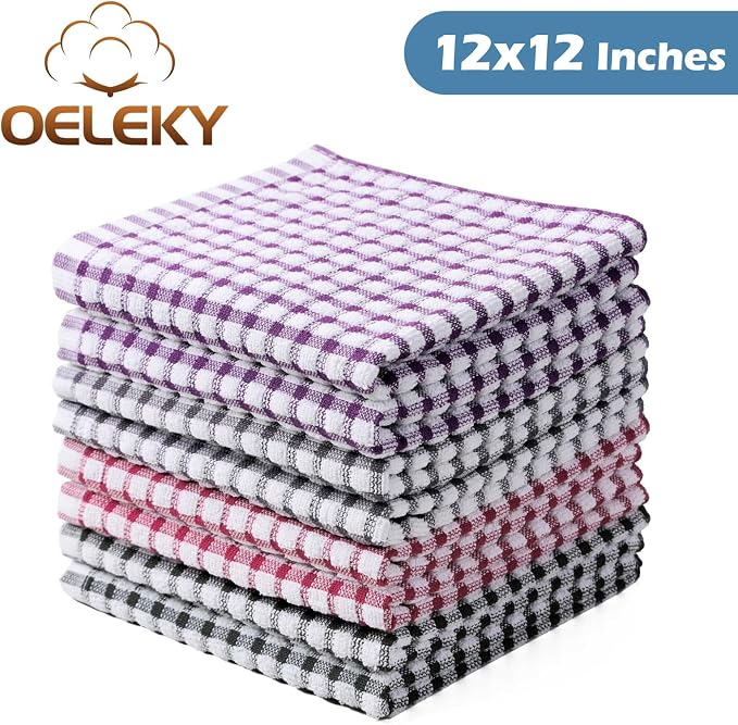 Kitchen Dish Rags for Washing Dishes, 100% Cotton Dish Cloths | Good absorption, for cleaning drying wiping, dish cloths ,quick dry, 100% cotton,12x12 inches, pack 8, small dish towels